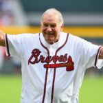 The legendary figure greeting the entire Atlanta crowd from the middle of the field.