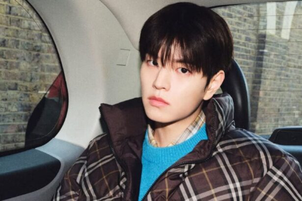 The South Korean artist sitting inside a car for a photoshoot.
