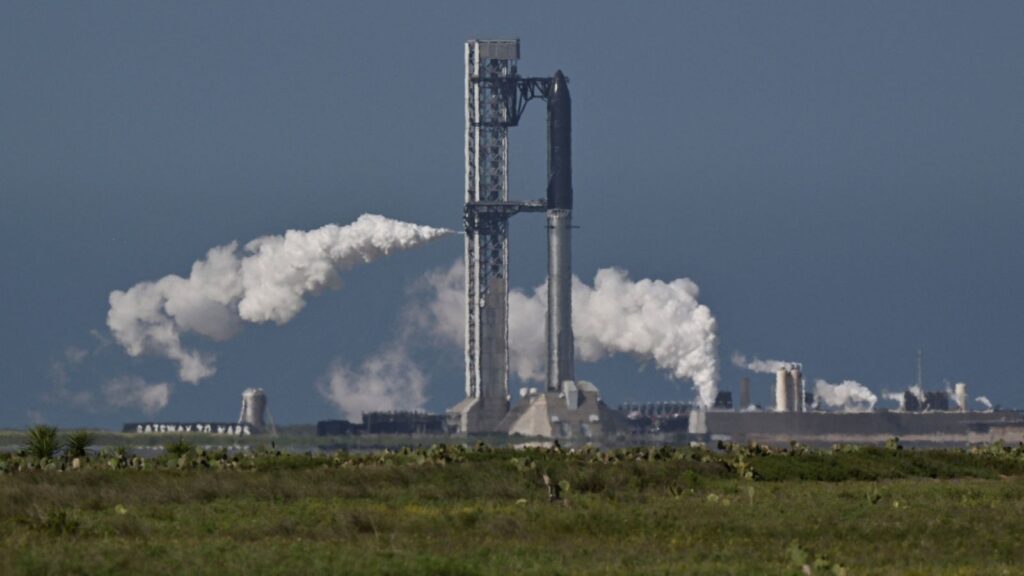 A SpaceX rocket about to be launched for testing.