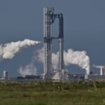 A SpaceX rocket about to be launched for testing.