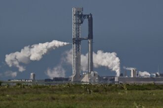 A SpaceX rocket about to be launched for testing.
