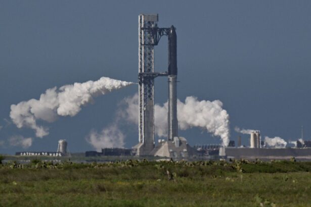 A SpaceX rocket about to be launched for testing.