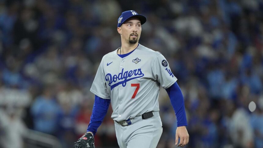 Blake Snell walking off the mound after striking out one of his opponents.