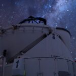 A large high-tech telescope in the middle of a Chilean field.