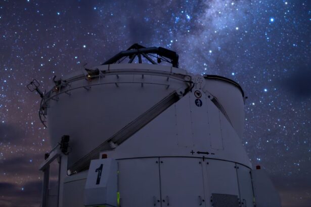 A large high-tech telescope in the middle of a Chilean field.