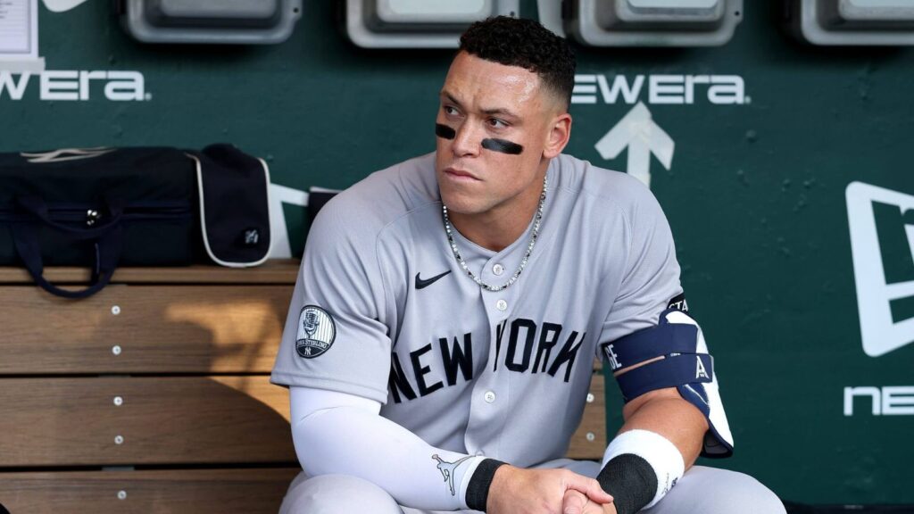The New York team’s star sitting on the bench with a concerned expression on his face