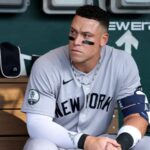 The New York team’s star sitting on the bench with a concerned expression on his face