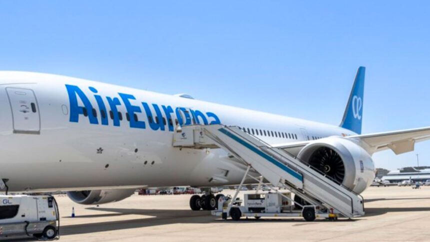 An Air Europa aircraft at an airport welcoming passengers on board