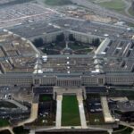 A panoramic photo of the Pentagon building in the United States, showcasing the entire structure from above