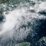 A panoramic image of the storm from space, showing the powerful system approaching the United States
