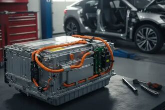 An electric vehicle battery placed on a table