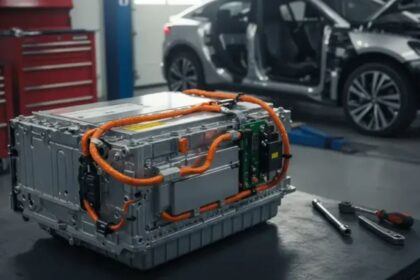 An electric vehicle battery placed on a table