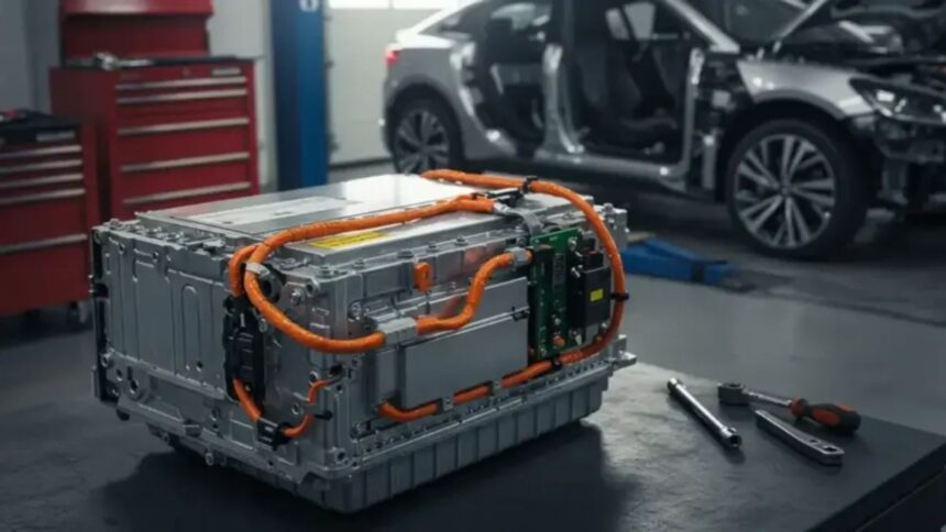 An electric vehicle battery placed on a table