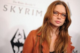 The iconic actress on the red carpet at a Skyrim launch event