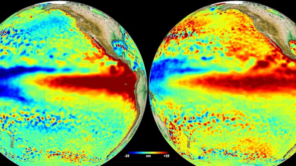 El Niño returns and raises concerns over extreme weather events Two images of planet Earth showing rising temperatures and climate changes across the globe
