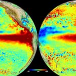 Two images of planet Earth showing rising temperatures and climate changes across the globe