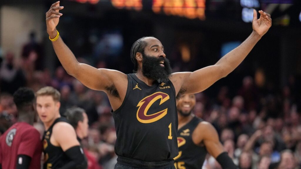 James Harden finds himself at the center of controversy following his arrest The Cavaliers player raising his arms after scoring a basket