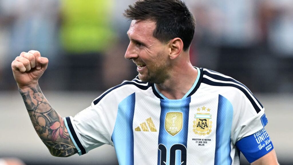 Messi makes history: Breaks the World Cup goal Messi celebrating with a clenched fist after scoring his two goals against the Austrian national team