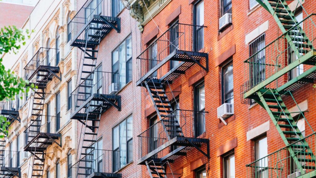 Several New York apartment buildings with their exterior fire escapes