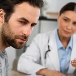 A doctor giving news to a man who has a very sad expression on his face
