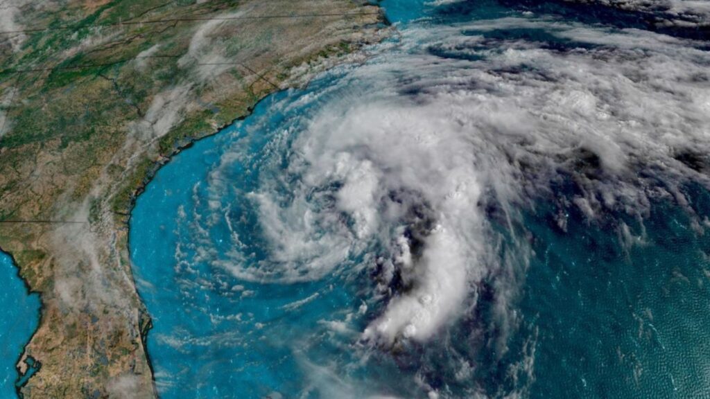 Texas and Louisiana on alert as the first tropical storm of the season forms An image showing a massive storm approaching one side of the United States