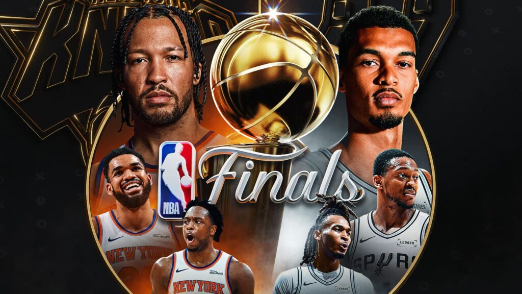 An NBA Finals poster featuring several of the stars set to face off against each other