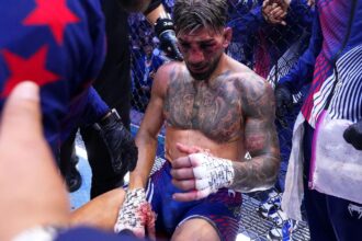 The UFC fighter sitting inside the octagon with multiple injuries after his defeat is announced