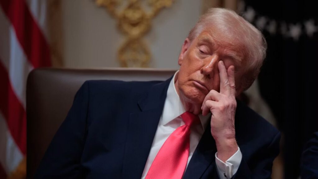Trump walks out of interview after tense confrontation with journalist Trump looking angry and bored while sitting in his office
