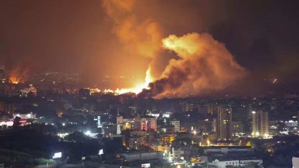An Iranian city being bombed in the middle of the night