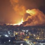 An Iranian city being bombed in the middle of the night
