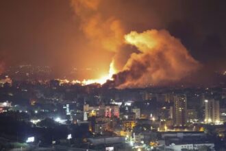An Iranian city being bombed in the middle of the night