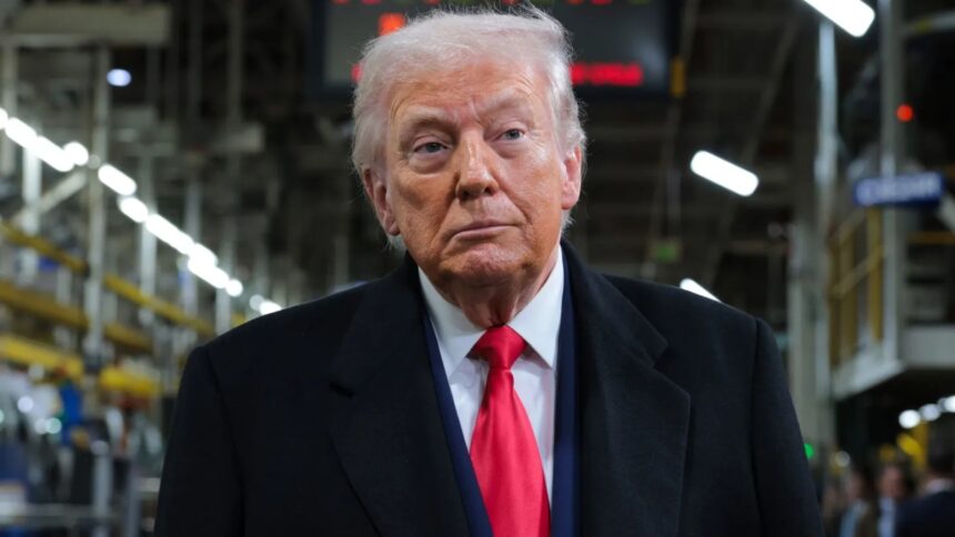 United States tightens visa access in Africa with major consulate cuts Donald Trump wearing an elegant suit while walking through a manufacturing facility