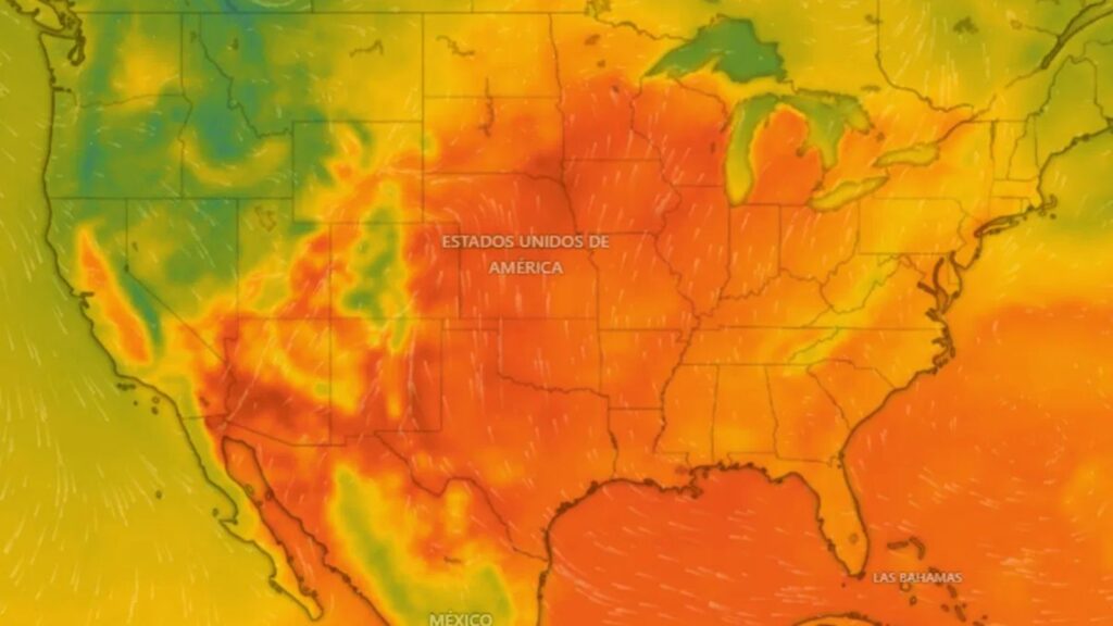 A heat map of the United States showing the extreme temperatures affecting different states