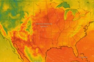 A heat map of the United States showing the extreme temperatures affecting different states