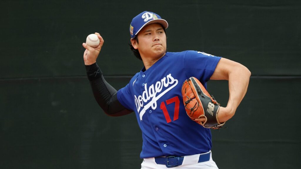 The Japanese superstar is about to throw a pitch from the mound