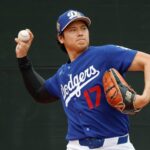 The Japanese superstar is about to throw a pitch from the mound