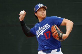 The Japanese superstar is about to throw a pitch from the mound
