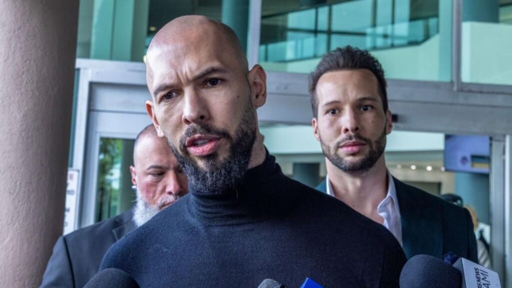 Andrew Tate arrested in Miami: United Kingdom seeks his extradition over serious charges The Tate brothers walking while surrounded by numerous members of the media seeking information from them