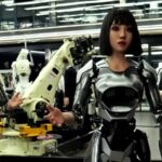 A row of humanoid robots with female faces and hands