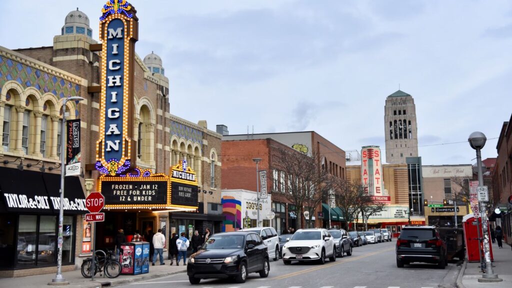A panoramic photo of a street in Michigan, United States