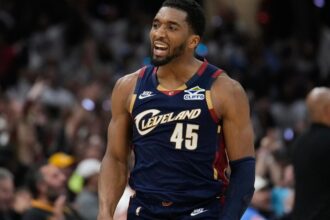 Mitchell celebrating an incredible game-winning basket with pure excitement