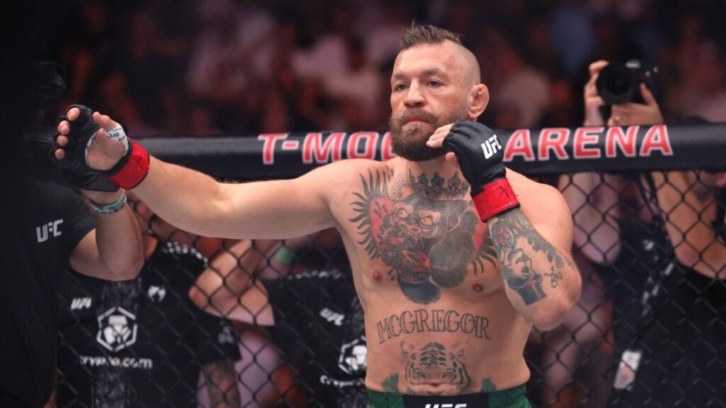 Conor McGregor warming up and throwing punches in the air before his fight against Max Holloway
