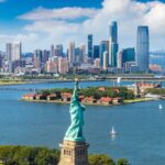 A panoramic view of New York City featuring the Eiffel Tower
