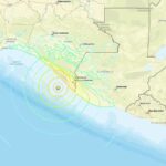 A world map highlighting the location off the coast of Mexico where the earthquake struck