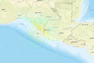 A world map highlighting the location off the coast of Mexico where the earthquake struck