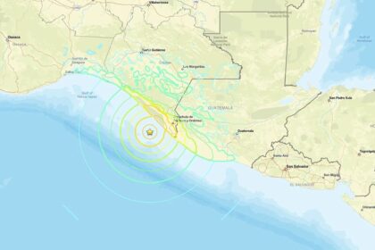 A world map highlighting the location off the coast of Mexico where the earthquake struck