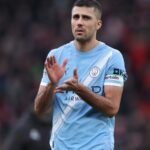 The Spanish player applauding the fans after a victory with his club, Manchester City