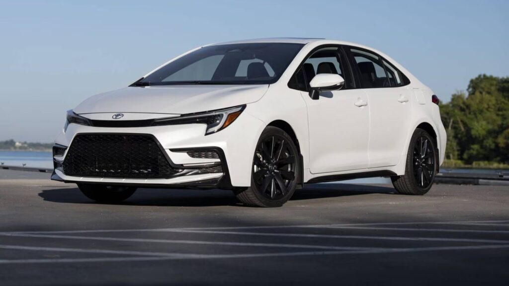 The new and most modern Toyota Corolla parked in a beautiful landscape for a photo shoot