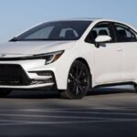 The new and most modern Toyota Corolla parked in a beautiful landscape for a photo shoot