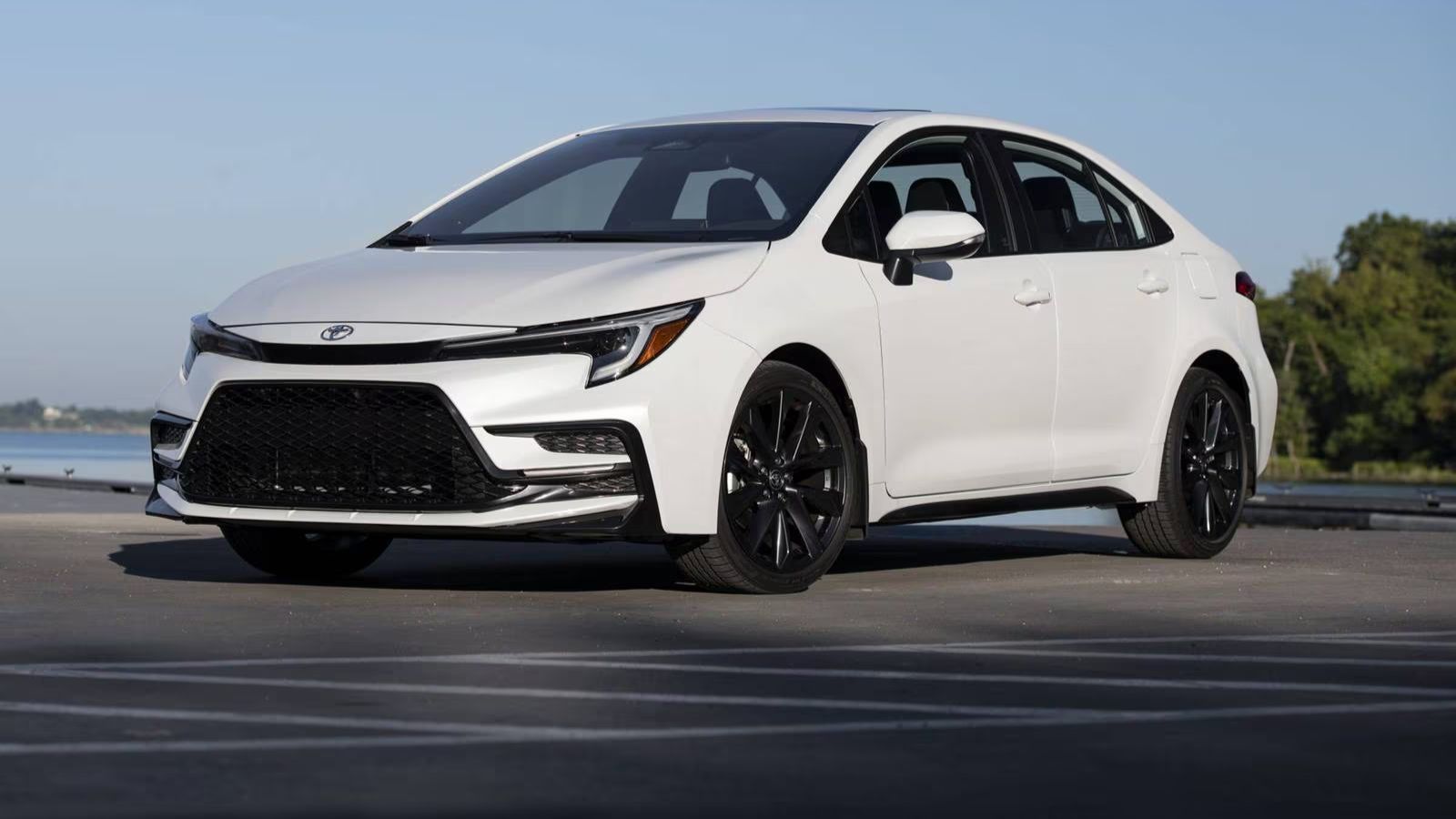 The new and most modern Toyota Corolla parked in a beautiful landscape for a photo shoot